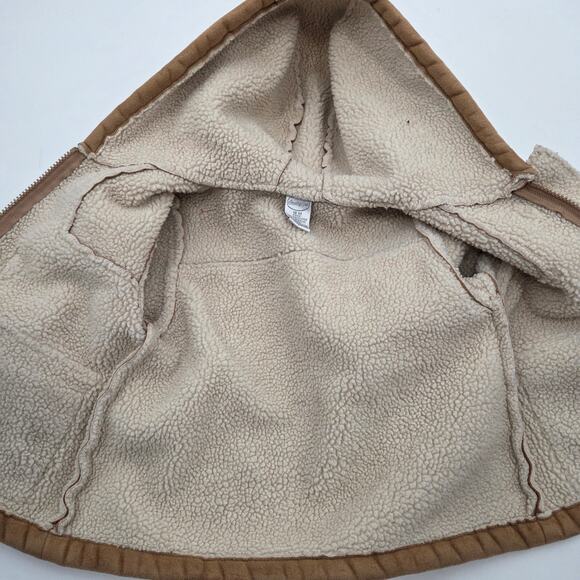 VTG Baby Girl 18M Tan Brown Sherling Suede Hooded Zip Toggle BOHO 70s inspired - Picture 5 of 7